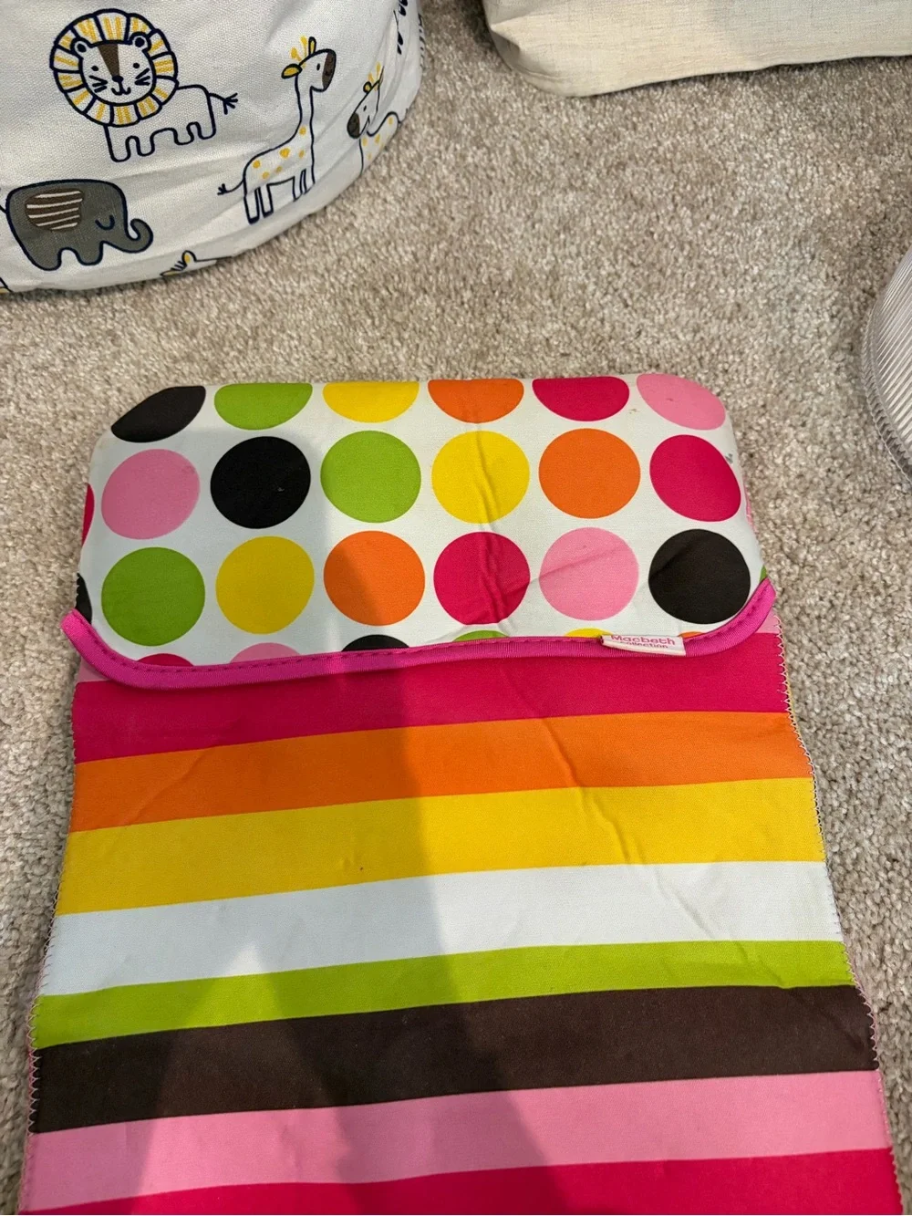 Kids Colorful Polka Dot & Stripe Travel Seat Cover - Pink Multi